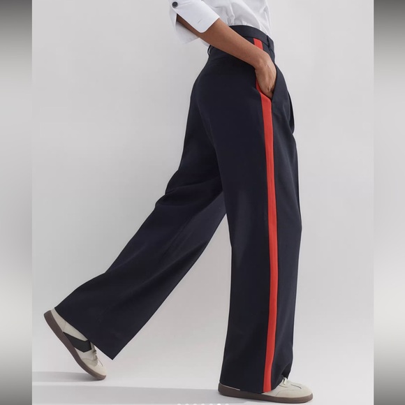 Me + Em Wool Blend Side Stripe Pant Navy Red Sporty Tailored Trouser - Picture 3 of 16